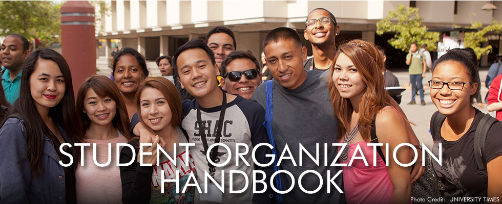 Picture of students assembled with the words Student Organization Handbook